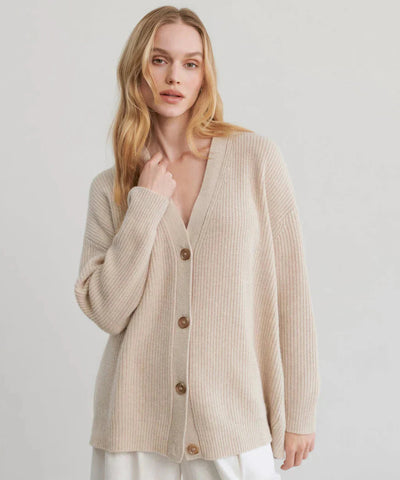 Oversized Cardigan - Women's Button-Up V-Neck Knitted Cashmere Cardigan-Grace Aura