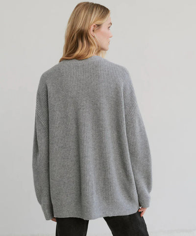 Oversized Cardigan - Women's Button-Up V-Neck Knitted Cashmere Cardigan-Grace Aura