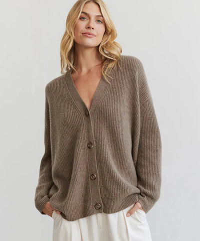 Oversized Cardigan - Women's Button-Up V-Neck Knitted Cashmere Cardigan-Grace Aura