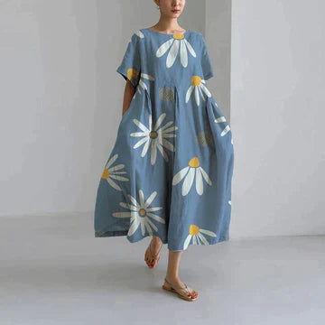 Oversized Dress - Women's Casual Loose Fit printed Midi Dress-Grace Aura