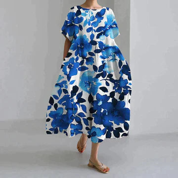 Oversized Dress - Women's Casual Loose Fit printed Midi Dress-Grace Aura