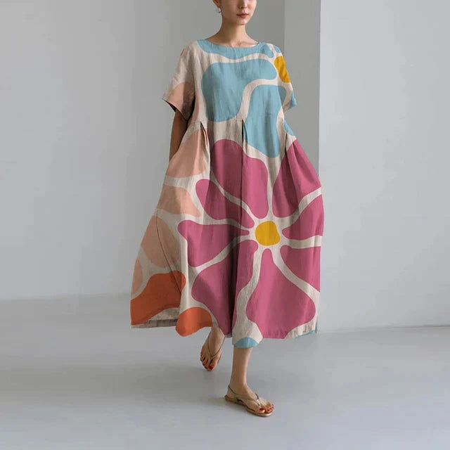 Oversized Dress - Women's Casual Loose Fit printed Midi Dress-Grace Aura