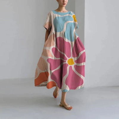 Oversized Dress - Women's Casual Loose Fit printed Midi Dress-Grace Aura
