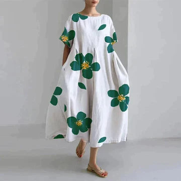 Oversized Dress - Women's Casual Loose Fit printed Midi Dress-Grace Aura