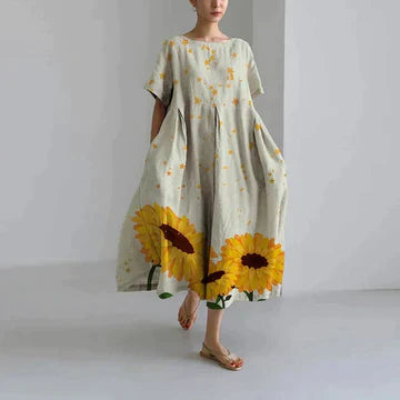 Oversized Dress - Women's Casual Loose Fit printed Midi Dress-Grace Aura