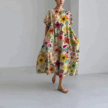 Oversized Dress - Women's Casual Loose Fit printed Midi Dress-Grace Aura