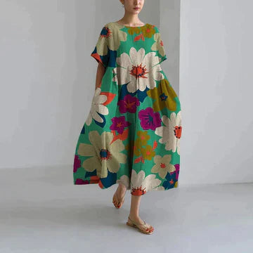 Oversized Dress - Women's Casual Loose Fit printed Midi Dress-Grace Aura