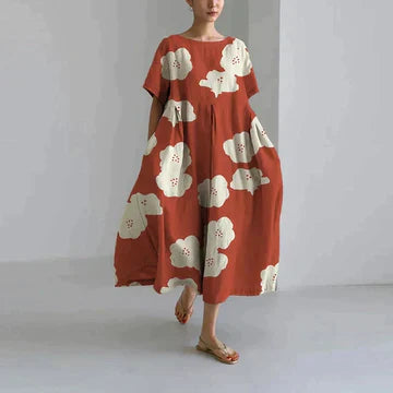 Oversized Dress - Women's Casual Loose Fit printed Midi Dress-Grace Aura