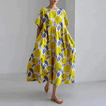 Oversized Dress - Women's Casual Loose Fit printed Midi Dress-Grace Aura