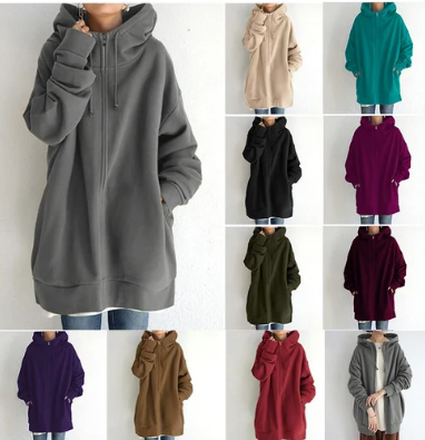 Oversized Hoodie - Long - Baggy - Zipper Hoodie - Women's Hoodie-Grace Aura