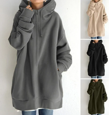 Oversized Hoodie - Long - Baggy - Zipper Hoodie - Women's Hoodie-Grace Aura