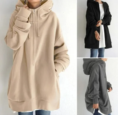 Oversized Hoodie - Long - Baggy - Zipper Hoodie - Women's Hoodie-Grace Aura