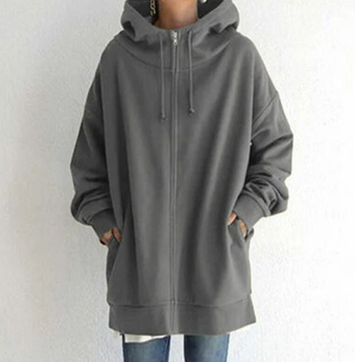 Oversized Hoodie - Long - Baggy - Zipper Hoodie - Women's Hoodie-Grace Aura