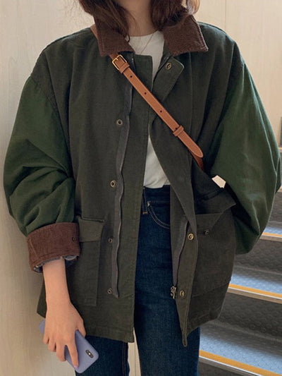 Oversized Jacket - Army Green - Autumn - Parka Jacket - Women's Jacket-Grace Aura