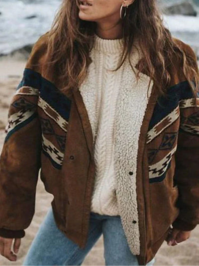 Oversized Jacket - Brown - Sherpa - Fleece Lined Jacket - Women's Winter Jacket-Grace Aura