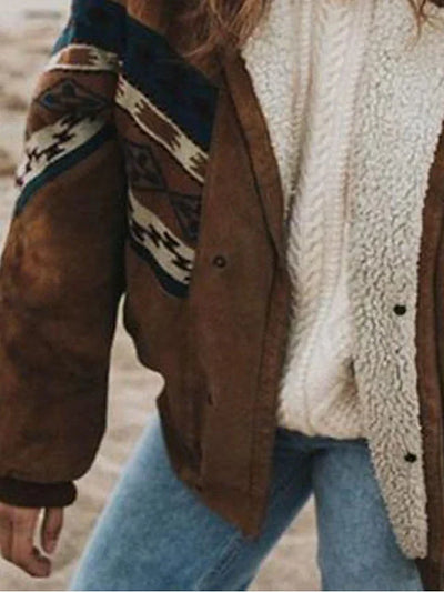 Oversized Jacket - Brown - Sherpa - Fleece Lined Jacket - Women's Winter Jacket-Grace Aura
