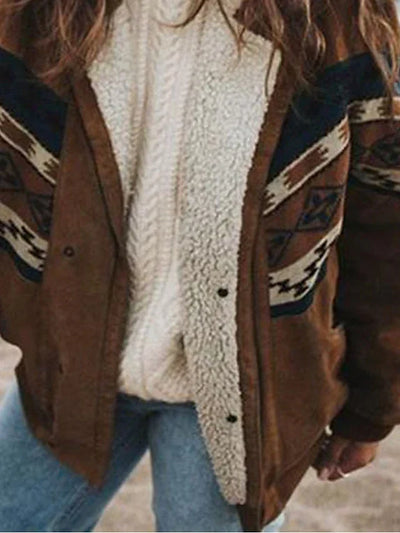 Oversized Jacket - Brown - Sherpa - Fleece Lined Jacket - Women's Winter Jacket-Grace Aura