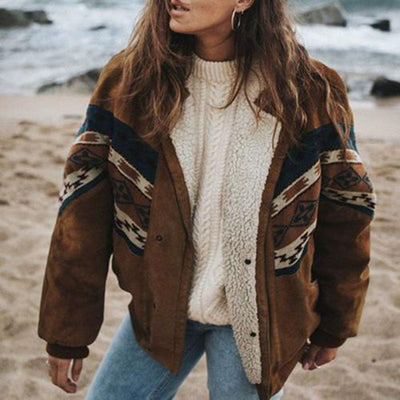 Oversized Jacket - Brown - Sherpa - Fleece Lined Jacket - Women's Winter Jacket-Grace Aura