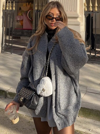 Oversized Jacket | Gray | Autumn | Bomber Jacket | Women's Jacket-Grace Aura