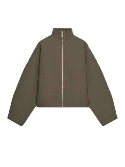 Oversized Jacket - Green - Zip-Up - Cropped Jacket - Women's Jacket-Grace Aura
