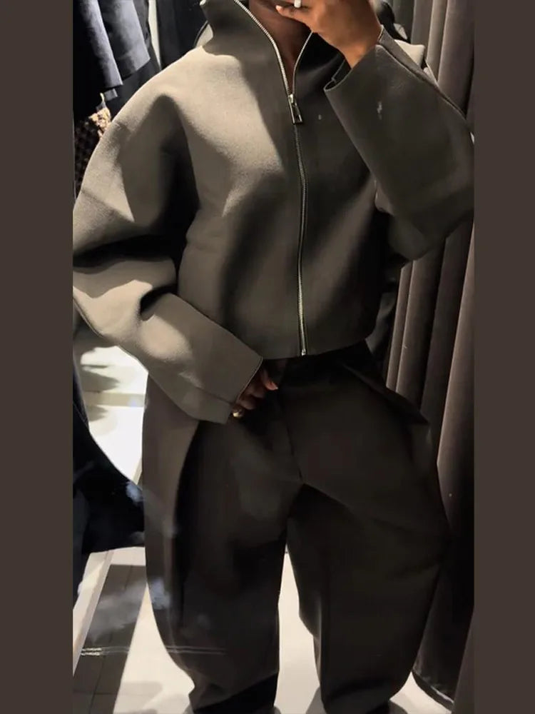 Oversized Jacket - Green - Zip-Up - Cropped Jacket - Women's Jacket-Grace Aura