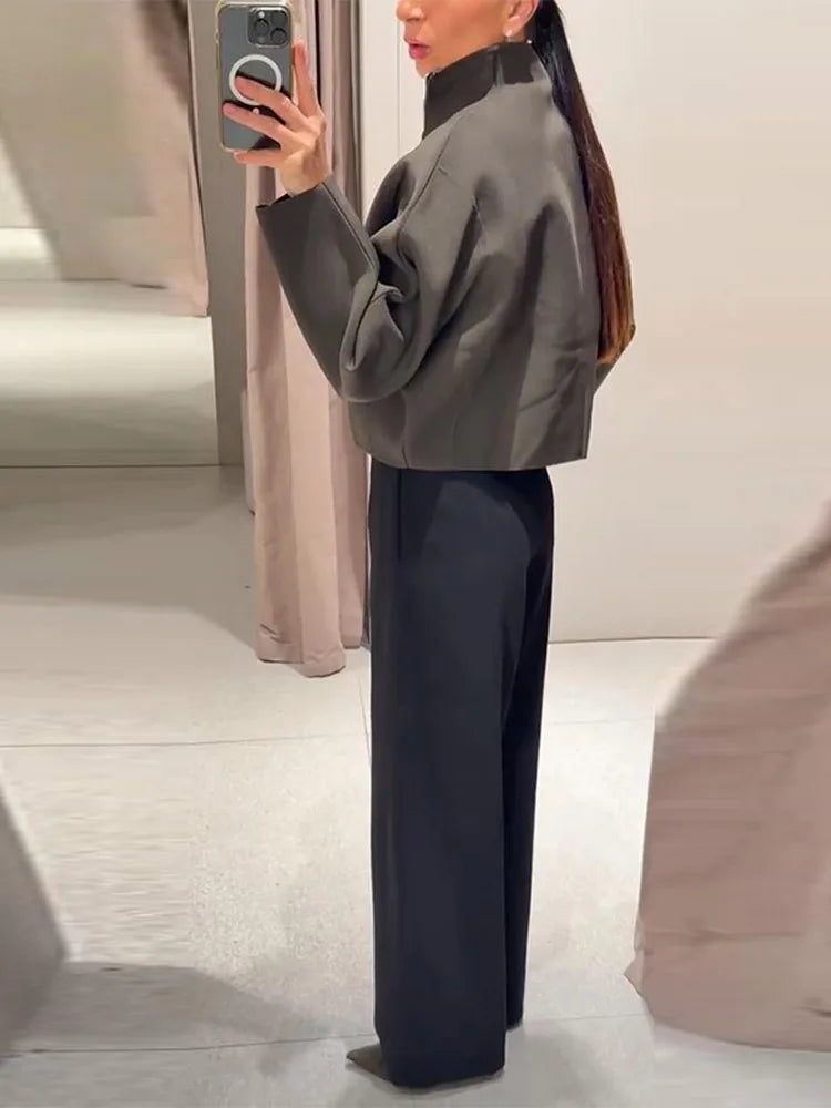 Oversized Jacket - Green - Zip-Up - Cropped Jacket - Women's Jacket-Grace Aura