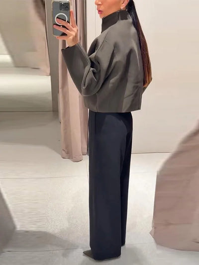 Oversized Jacket - Green - Zip-Up - Cropped Jacket - Women's Jacket-Grace Aura