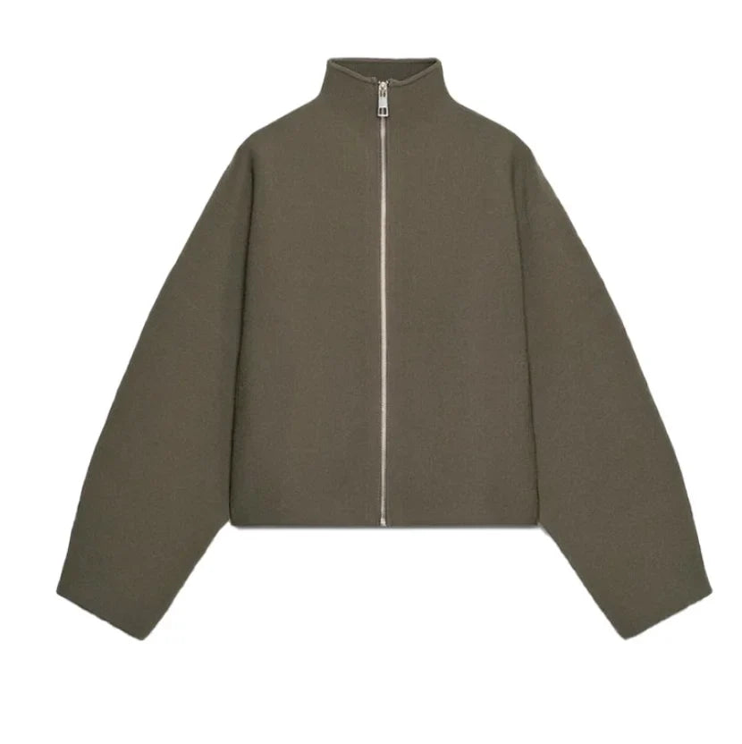 Oversized Jacket - Green - Zip-Up - Cropped Jacket - Women's Jacket-Grace Aura