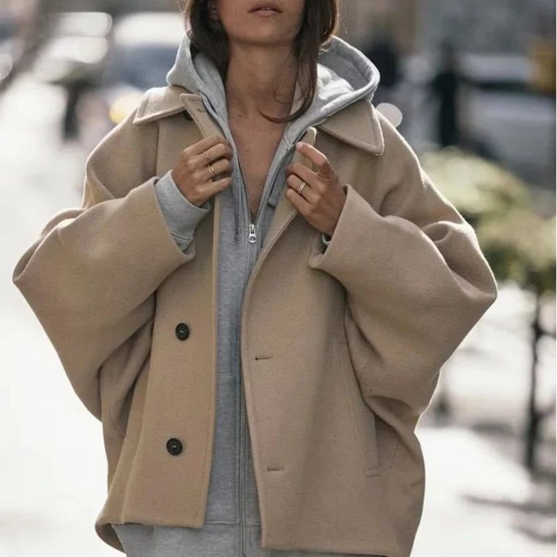 Oversized Jacket | Single Breasted | Collar | Winter Trench Coat | Women's Coat-Grace Aura