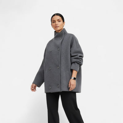 Oversized Jacket - Women's Double Breasted Short Trench Coat-Grace Aura
