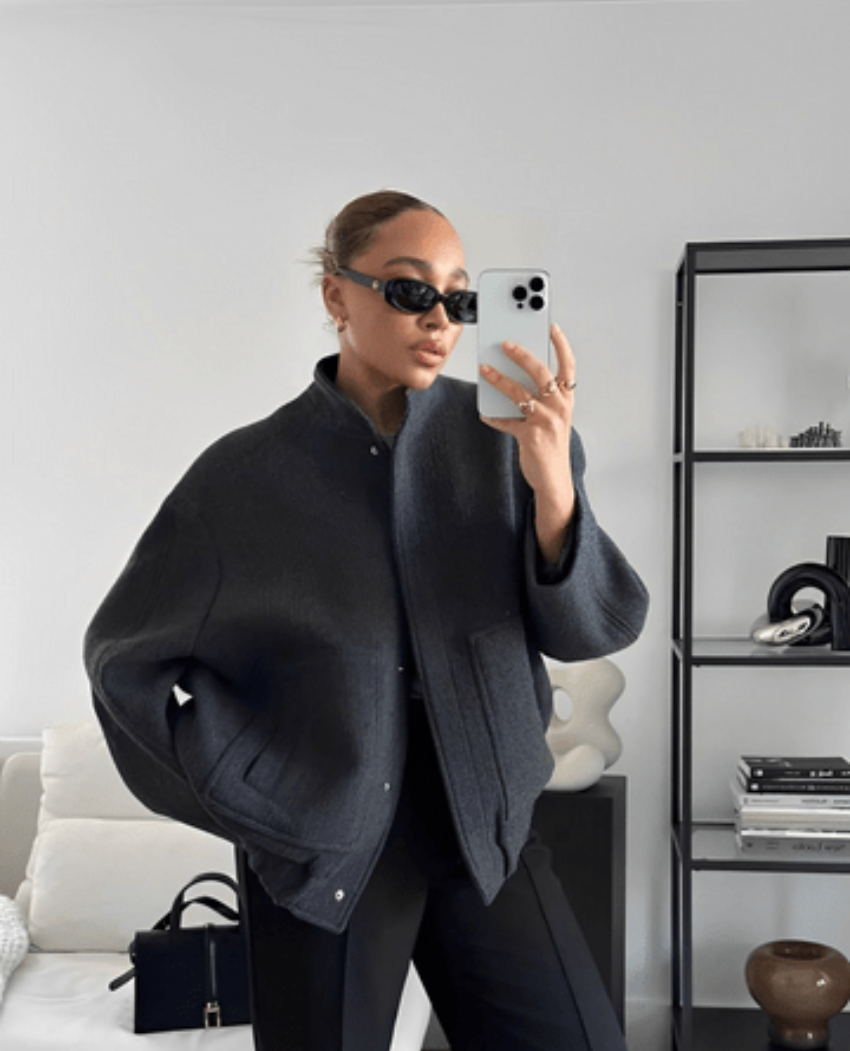 Oversized Jacket - Women's Wool Blend Bomber Jacket for Autumn and Winter-Grace Aura