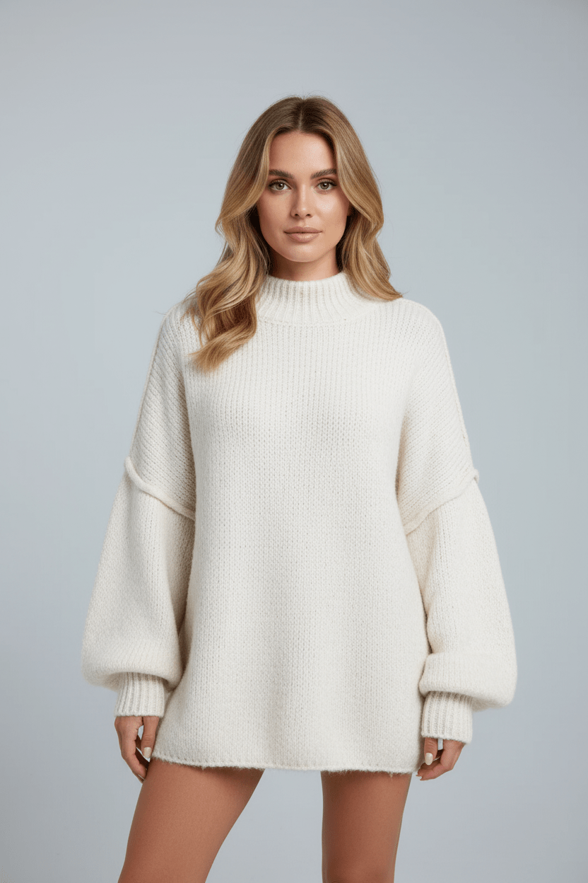 Oversized Jumper - Long - Chunky - Knitted Sweater - Women's Knitwear-Grace Aura