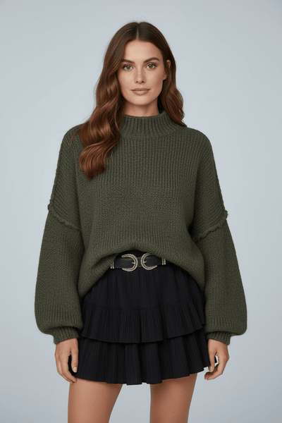 Oversized Jumper - Long - Chunky - Knitted Sweater - Women's Knitwear-Grace Aura