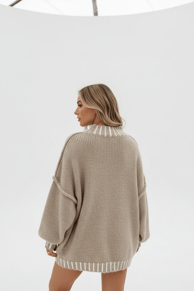 Oversized Jumper - Long - Chunky - Knitted Sweater - Women's Knitwear-Grace Aura