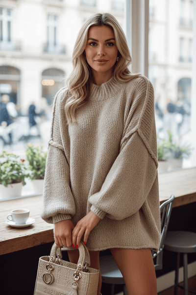 Oversized Jumper - Long - Chunky - Knitted Sweater - Women's Knitwear-Grace Aura