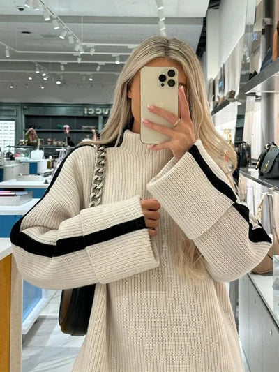 Oversized Jumper - Loose Fit - Turtleneck - Knitted Sweater - Women's Clothing-Grace Aura