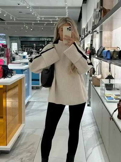 Oversized Jumper - Loose Fit - Turtleneck - Knitted Sweater - Women's Clothing-Grace Aura