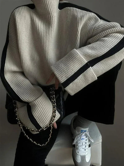 Oversized Jumper - Loose Fit - Turtleneck - Knitted Sweater - Women's Clothing-Grace Aura