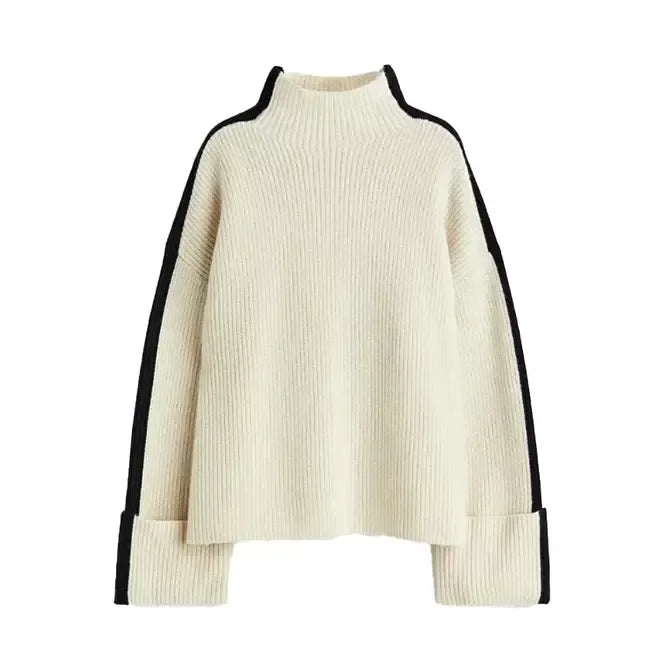 Oversized Jumper - Loose Fit - Turtleneck - Knitted Sweater - Women's Clothing-Grace Aura