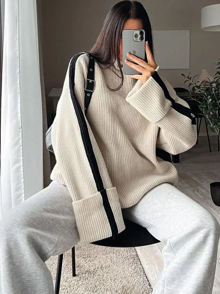Oversized Jumper - Loose Fit - Turtleneck - Knitted Sweater - Women's Clothing-Grace Aura