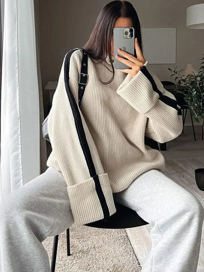 Oversized Jumper - Loose Fit - Turtleneck - Knitted Sweater - Women's Clothing-Grace Aura