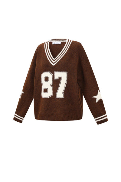 Oversized Jumper | NYC | V-Neck | Knitted Sweater | Women's Knitwear-Grace Aura
