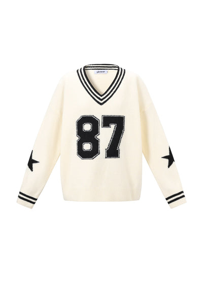 Oversized Jumper | NYC | V-Neck | Knitted Sweater | Women's Knitwear-Grace Aura