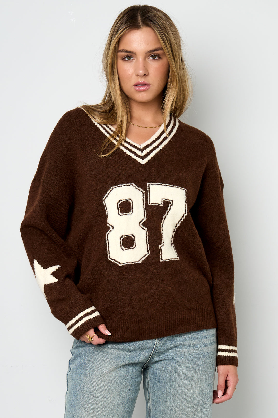 Oversized Jumper | NYC | V-Neck | Knitted Sweater | Women's Knitwear-Grace Aura