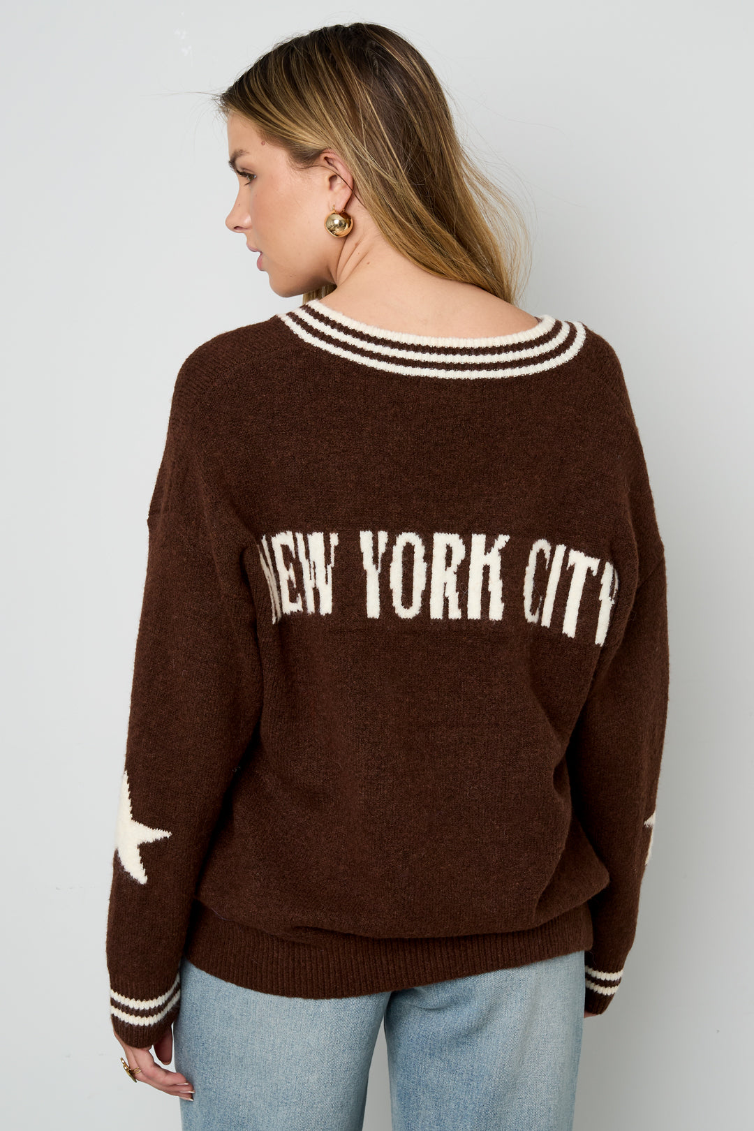 Oversized Jumper | NYC | V-Neck | Knitted Sweater | Women's Knitwear-Grace Aura