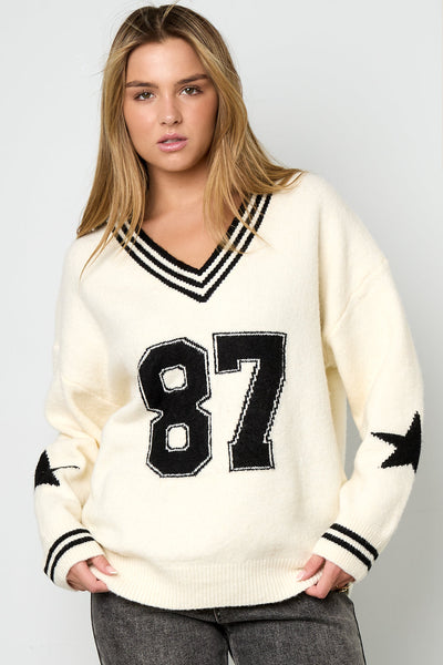 Oversized Jumper | NYC | V-Neck | Knitted Sweater | Women's Knitwear-Grace Aura