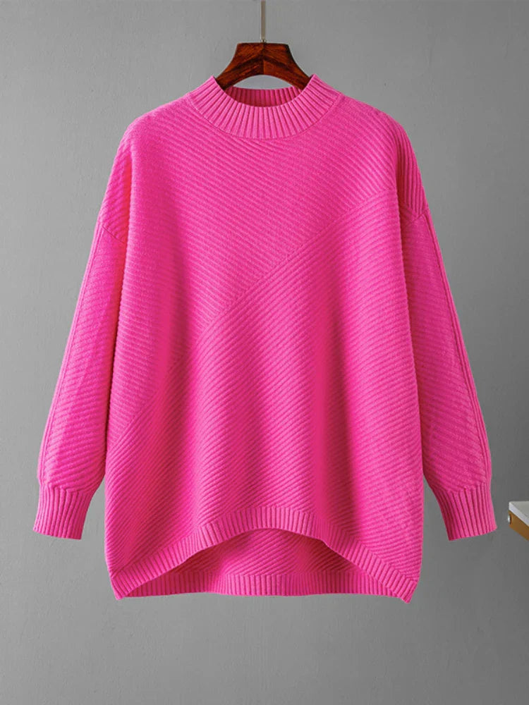 Oversized Jumper - Rib Knit - Round Neck - Knitted Jumper - Women's Knitwear-Grace Aura