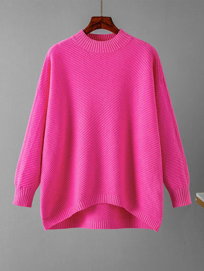 Oversized Jumper - Rib Knit - Round Neck - Knitted Jumper - Women's Knitwear-Grace Aura