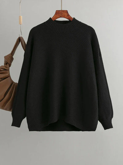 Oversized Jumper - Rib Knit - Round Neck - Knitted Jumper - Women's Knitwear-Grace Aura