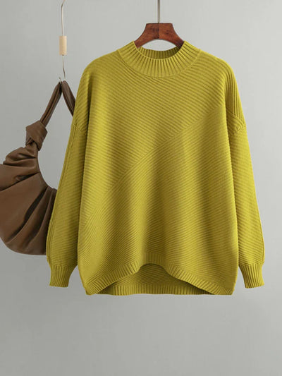 Oversized Jumper - Rib Knit - Round Neck - Knitted Jumper - Women's Knitwear-Grace Aura